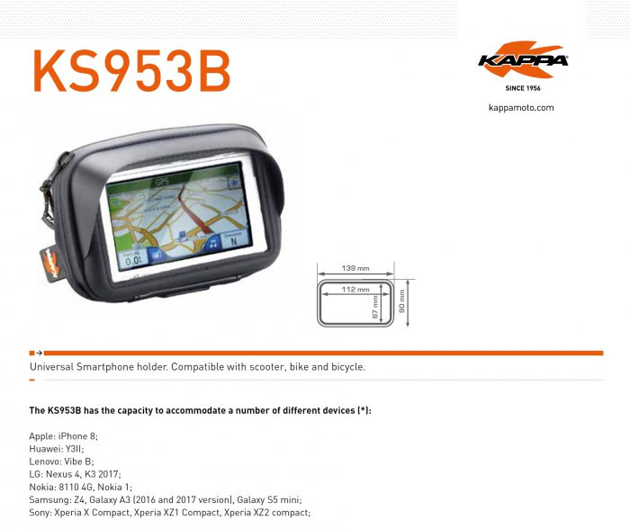 Крепление для телефона/GPS навигатора с креплением KAPPA KS953B