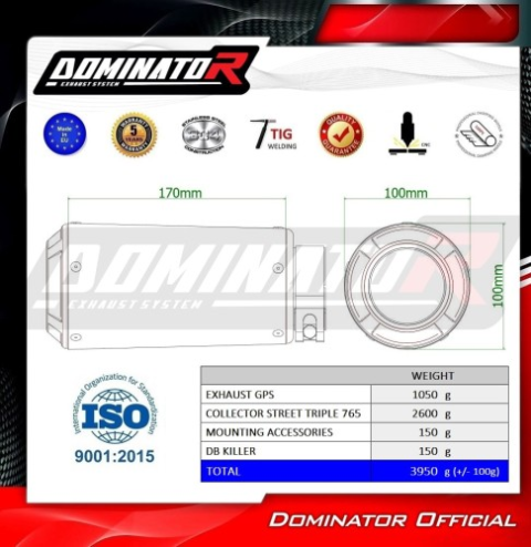 Полная система выхлопа Triumph STREET TRIPLE 765 S / STREET TRIPLE 765 R / STREET TRIPLE 765 RS 2023 - 2024 DOMINATOR GPS 
