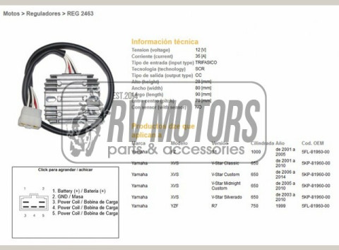 Регулятор напряжения YAMAHA FZS1000 01-05, XVS650 01-14  DZE ELEKTRYKA 2463-01