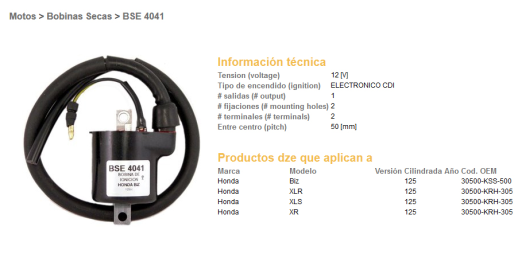 Котушка запалювання HONDA XLR125, XL125S DZE ELEKTRYKA 4041-01 (30500-KRH-305)