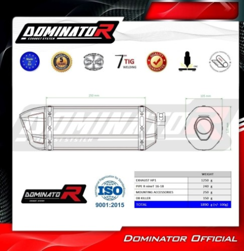 Прямоток BMW R nine T 2016 - 2018 DOMINATOR HP1 черный