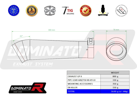 Прямоток DOMINATOR SUZUKI GSXR 600 K8-K9 L0 GP 2 2008 - 2010