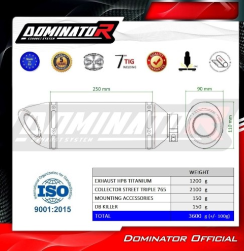 Полная система выхлопа Triumph STREET TRIPLE 765 S / STREET TRIPLE 765 R / STREET TRIPLE 765 RS 2023 - 2024 DOMINATOR HP8