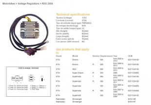 Регулятор напряжения KTM 690 ENDURO/SMC '08-'13, 950 SM/R '05-'07, 990 SM/SMT '08-'11 DZE ELEKTRYKA 2504-01