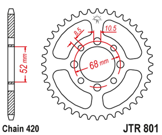 Приводная звезда SUZUKI ZR 50 '82-, APX 50 '84-89, TS 50 '79-83, TSX 50 '92-96, KAWASAKI AE 50 '82-83, AR 50 '91-98 JT JTR801.54