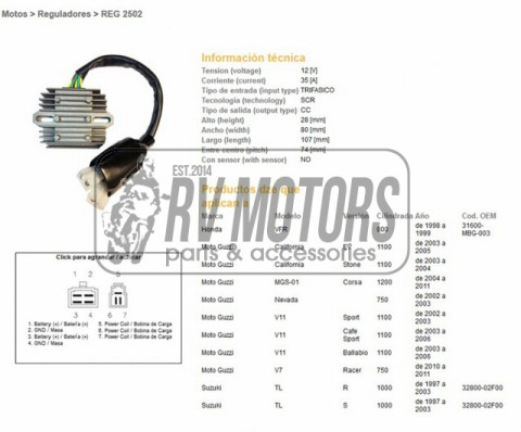 Регулятор напряжения SUZUKI TL1000 R/S 97-03, MOTO GUZZI DZE ELEKTRYKA 2502-01