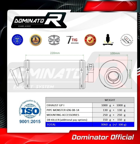 Прямоток DOMINATOR DUCATI MONSTER 696 GP 1 2008 - 2014