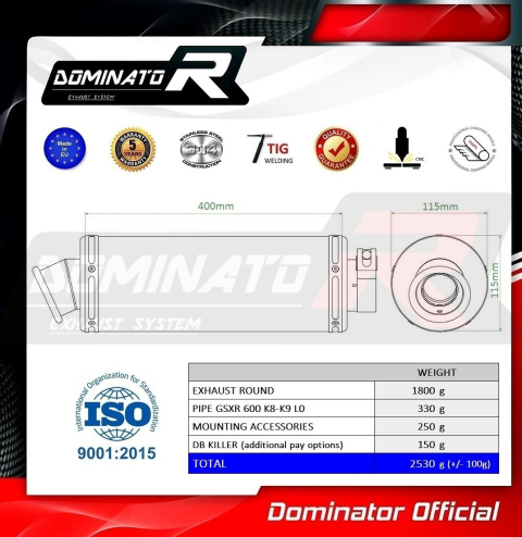 Прямоток DOMINATOR SUZUKI GSXR 600 K8-K9 L0 2008 - 2010 круглый