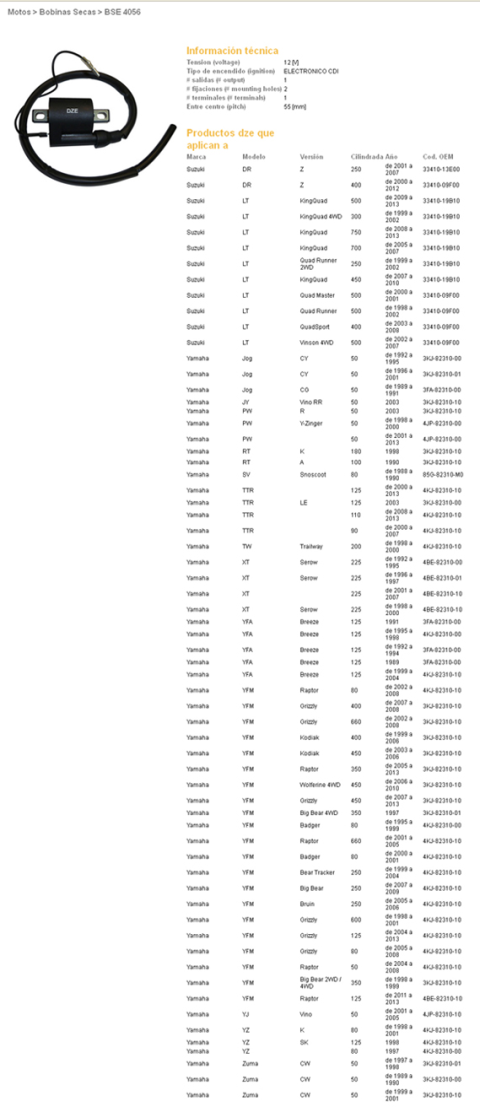 Катушка зажигания SUZUKI DRZ 400 '00-'12, KING QUAD 700/750 '05-'13, YAMAHA GRIZZLY/RAPTOR DZE ELEKTRYKA 4056-01