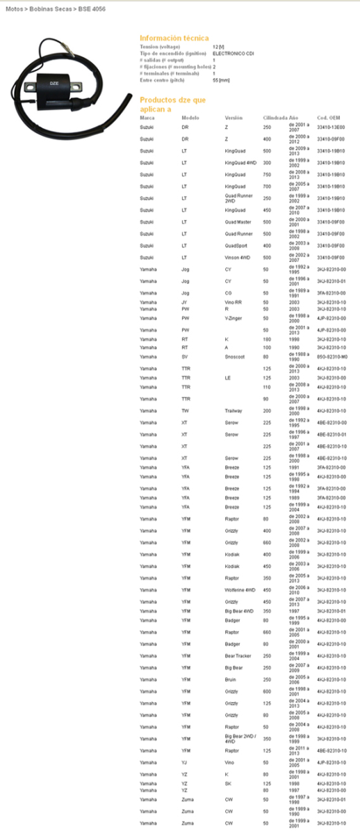Котушка запалювання SUZUKI DRZ 400 &#39;00-&#39;12, KING QUAD 700/750 &#39;05-&#39;13, YAMAHA GRIZZLY/RAPTOR DZE ELEKTRYKA 4056-01