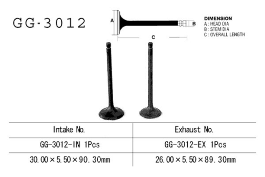 Клапан випускний SUZUKI GN 125 82-, DR 125 82-85, FL 125 07-17 (26,00X5,50X89,30MM) VESRAH GG-3012-EX