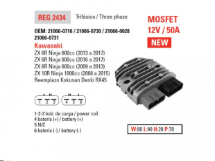 Регулятор напряжения KAWASAKI ZX6R '09-'17, ZX10R '08-'15 12V50A DZE ELEKTRYKA 2434-01