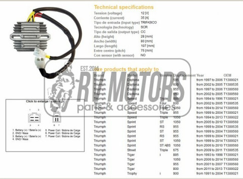 Регулятор напряжения TRIUMPH DAYTONA/SPEED/SPRINT/TIGER DZE ELEKTRYKA 2493-01