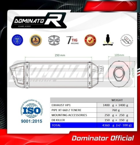 Прямоток Yamaha XT 660 Z TENERE 2008 - 2016 DOMINATOR HP1