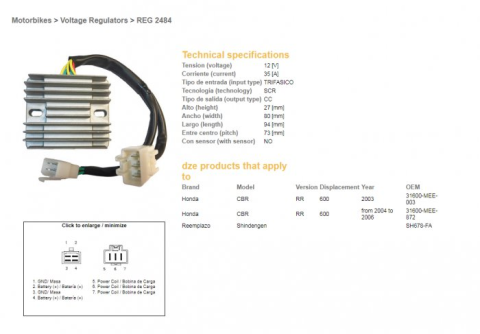 Регулятор напряжения HONDA CBR600RR '03-'06 DZE ELEKTRYKA 2484-01