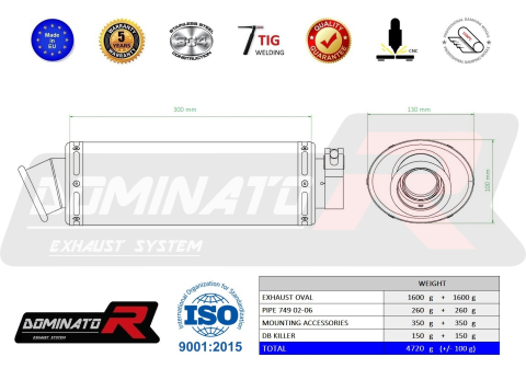 Прямоток DOMINATOR DUCATI 749 2002 - 2006 овальный