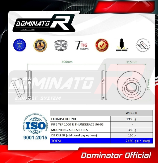 Прямоток DOMINATOR YAMAHA YZF 1000 R THUNDERACE 1996 - 2003 круглий