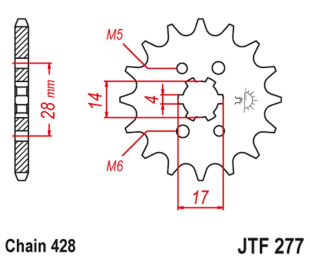 Приводная звезда HONDA TRX 90 '93-19', CRF 125 '14-21', DERBI SENDA/MULHACEN/TERRA '07-14' JT JTF277.13