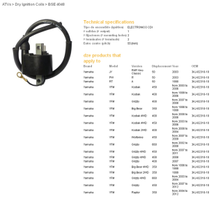 Катушка зажигания YAMAHA YFM 350/400/450/660 DZE ELEKTRYKA 4048-01 (3KJ-82310-10)