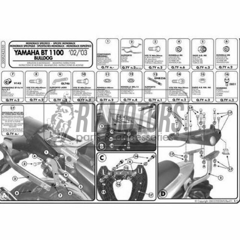 Крепления кофра KAPPA (без площадки) Yamaha BT 1100 Bulldog (02-09) KZ350