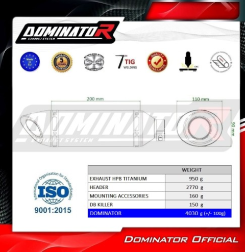 Полная система выхлопа Honda CB 650 F 2014 - 2018 DOMINATOR HP8