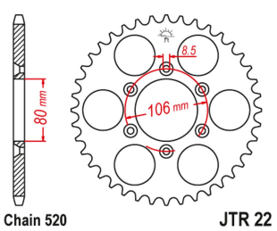 Приводная звезда APRILIA SX 125 '08-'12, MX 125 '04-'07 JT JTR22.42