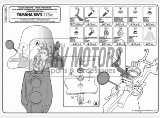 Кріплення вітрового скла Kappa Yamaha BWS 125 (2010) A288A