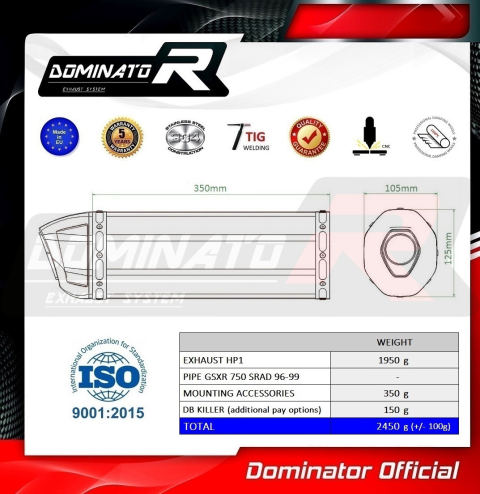 Прямоток DOMINATOR SUZUKI GSXR 750 SRAD HP1 1996 - 1999 