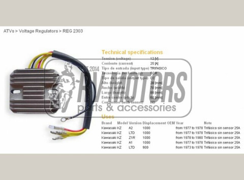 Регулятор напряжения KAWASAKI KZ1000A2, LTD, A1, Z1R DZE ELEKTRYKA 2303-01