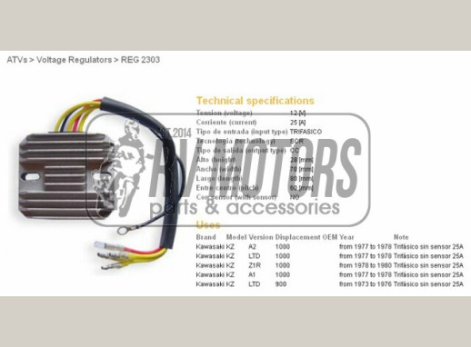 Регулятор напруги KAWASAKI KZ1000A2, LTD, A1, Z1R DZE ELEKTRYKA 2303-01