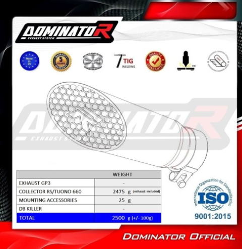 Полная система выхлопа Aprilia Tuono 660 2021 - 2024 DOMINATOR GP3
