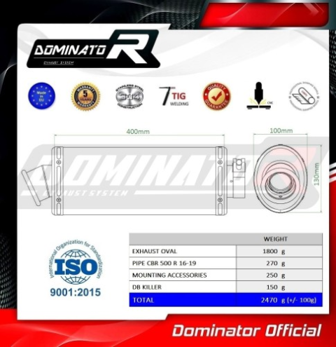 Прямоток Honda CBR 500 R 2016 - 2024 DOMINATOR овальный