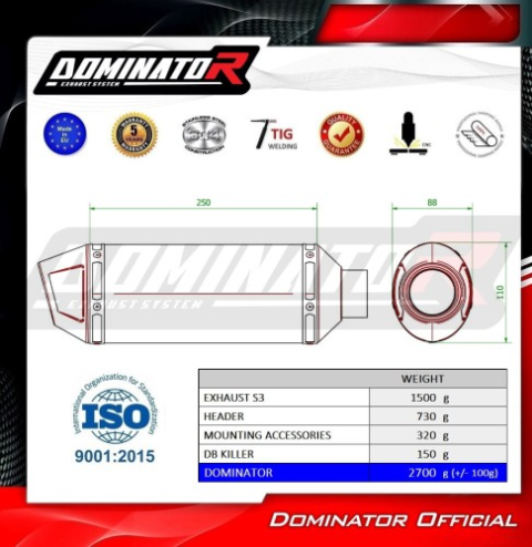 Полная система выхлопа Yamaha MT 125 2020 DOMINATOR S3