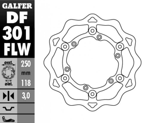 Гальмівний диск GALFER плаваючий SUZUKI 250 mm DF301FLW (NG675, NG276)	