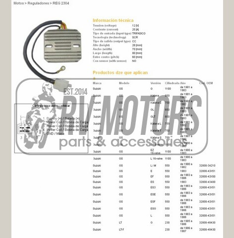 Регулятор напряжения SUZUKI GS550/650/750/850/1000/1100 DZE ELEKTRYKA 2304-01
