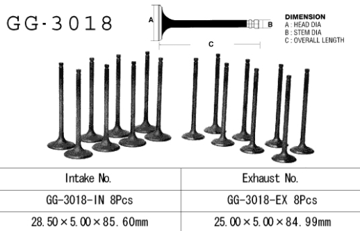 Клапан впускний SUZUKI GSF 1200 BANDIT 97-02, GSXR 1100 86-90, GSX 1100 F/G 88-93 (12911-06B02) VESRAH GG-3018-IN