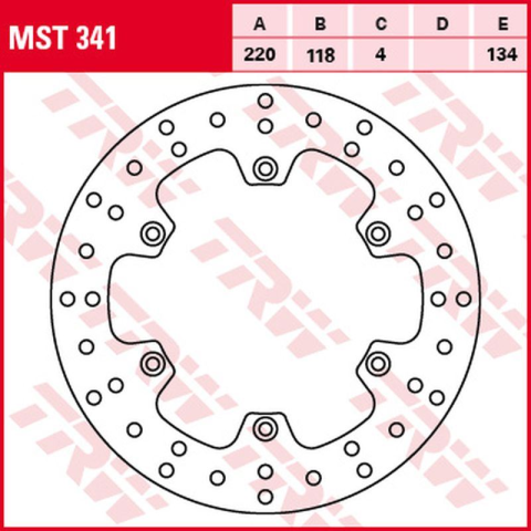 Тормозной диск задний KAWASAKI KLX 400R '03-'06, SUZUKI DR 125SM '08-'12, RM 125 '89-'98, RM 250 '89-'00, DR 250S '95-'00, DR-Z 250 '01-'07, RM-X 250 '89-'95, DR-Z 400/E/S '00-'05 (220X118X4MM) TRW LUCAS MST341