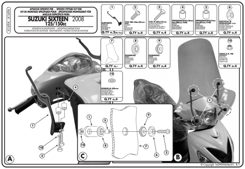 Крепления ветрового стекла SUZUKI SIXTEEN 125-150 (08-12) (A169A) KAPPA A169AK