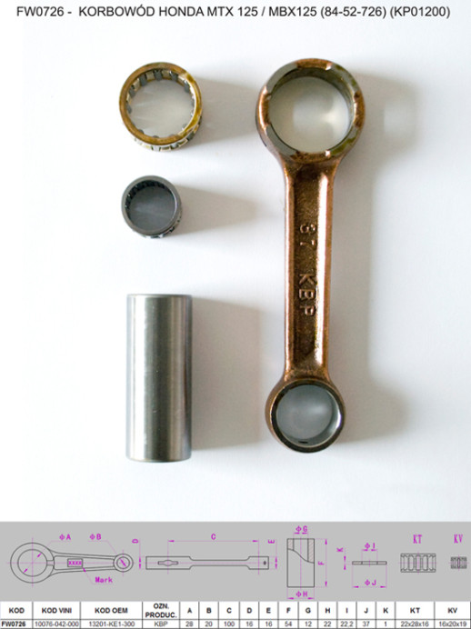 Шатун HONDA MTX 125/MBX125 (84-52-726) FLYWAY FW0726