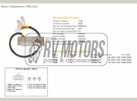 Регулятор напряжения SUZUKI VS 700 85-87, VS 750 88-91, VS 800 92-97 INTRUDER DZE ELEKTRYKA 2334-01