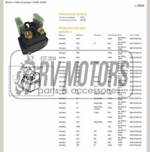 Реле стартера YAMAHA FZ6`04-14, FJR 1300`06-07, FZS 1000, XTZ 1200 DZE ELEKTRYKA 10268-01