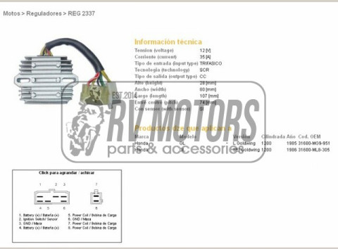 Регулятор напряжения HONDA GL1200 DZE ELEKTRYKA 2337-01