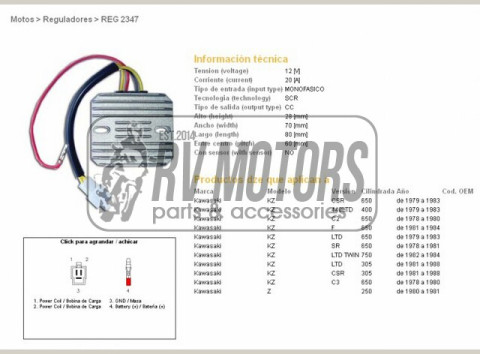 Регулятор напряжения KAWASAKI KZ440 LTD 79-83, KZ650 CSR/C/SR/LTD 78-84 DZE ELEKTRYKA 2347-01
