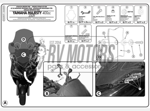 Кріплення вітрового скла Kappa Yamaha Majesty D445KIT