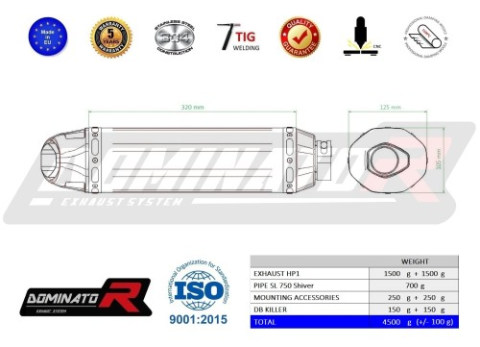 Прямоток Aprilia SL 750 Shiver 2007 - 2016 DOMINATOR HP1 черный