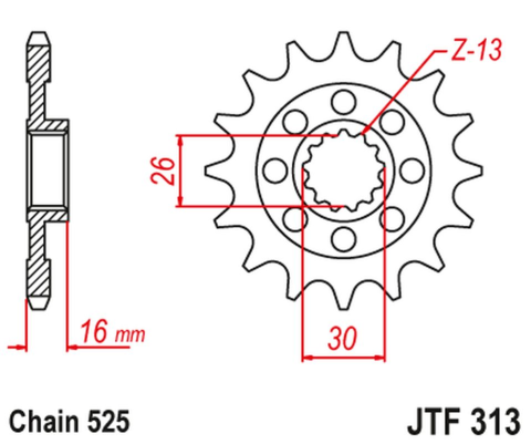 Приводная звезда HONDA VFR 750 R '88-92' (RC30) JT JTF313.16