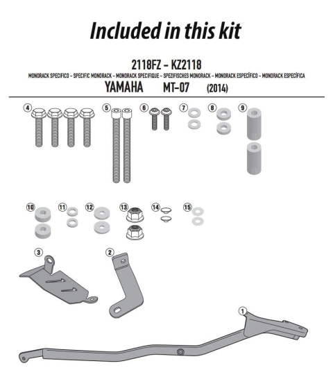 Крепления центрального кофра KAPPA (без площадки) YAMAHA MT 07 700 (14-15) KZ2118