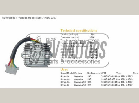 Регулятор напряжения HONDA GL1100 80-83, GL1200 84-87 DZE ELEKTRYKA 2307-01