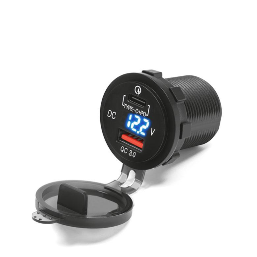 Врезное USB зарядное на 2 порта (USB TYP-C) с вольтметром BIKETEC BTMUS12