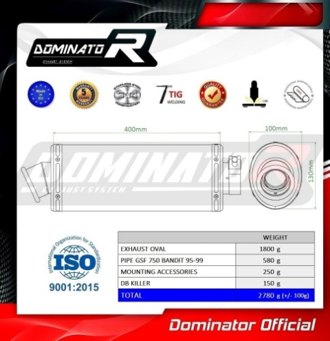 Прямоток SUZUKI GSF BANDIT 750 1995-1999 DOMINATOR овальный
